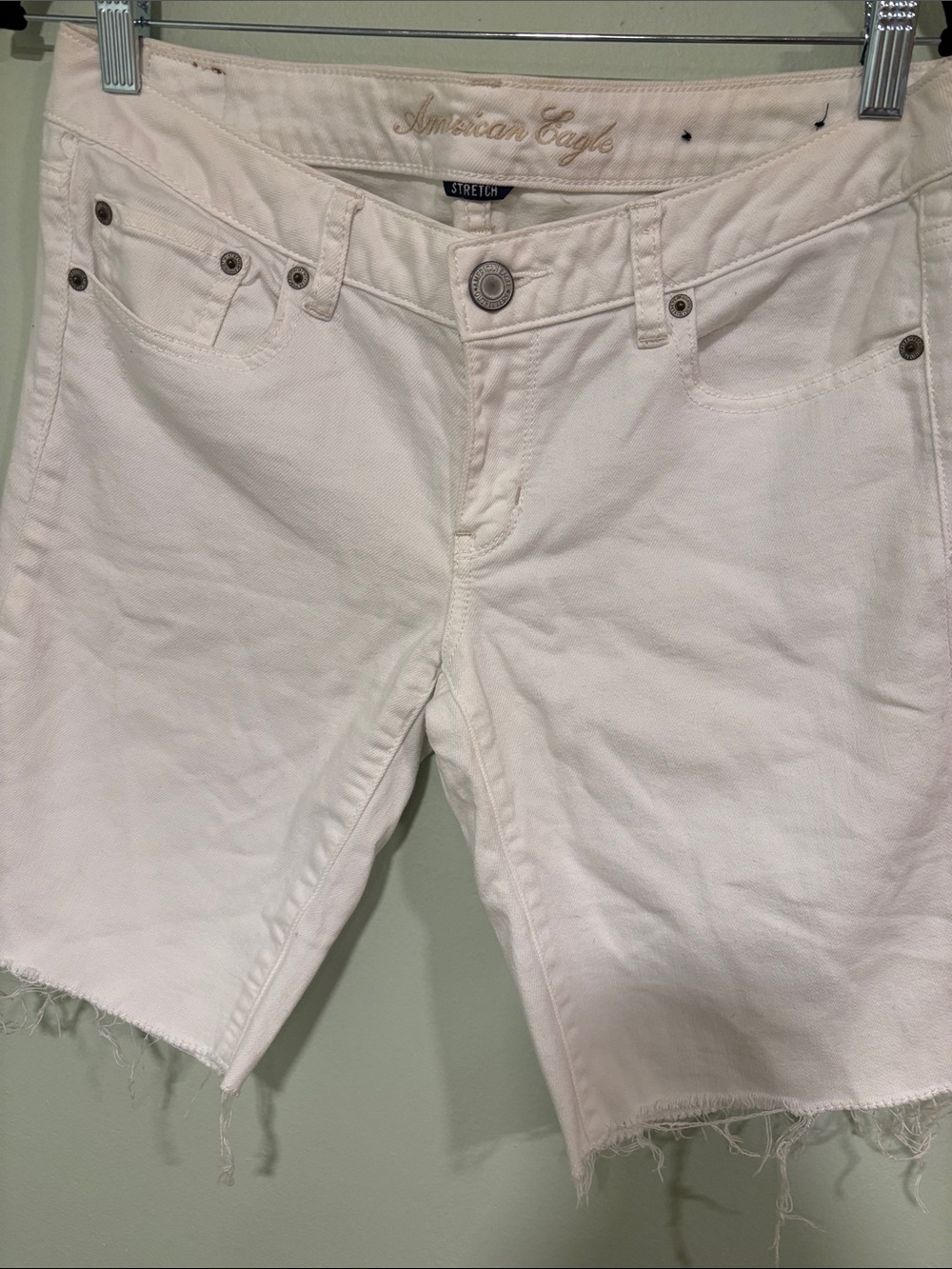 American Eagle Outfitters White Raw-Hem Stretch Denim Shorts